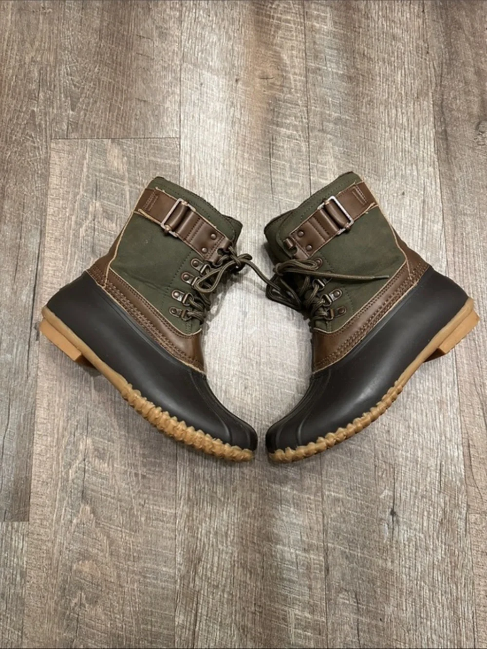 JBU Olive Green & Brown Waterproof Duck Boots 6.5